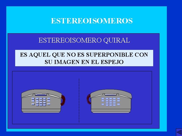 ESTEREOISOMEROS ESTEREOISOMERO QUIRAL ES AQUEL QUE NO ES SUPERPONIBLE CON SU IMAGEN EN EL