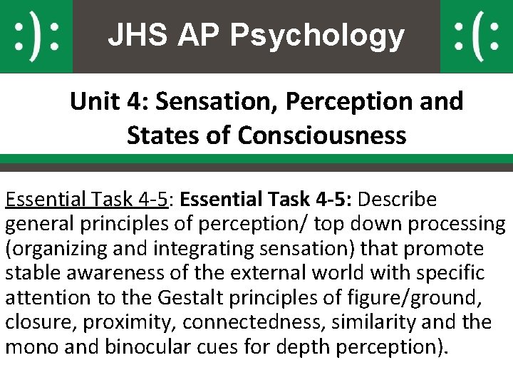 JHS AP Psychology Unit 4: Sensation, Perception and States of Consciousness Essential Task 4