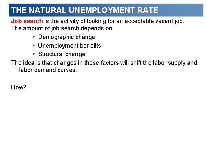 THE NATURAL UNEMPLOYMENT RATE Job search is the activity of looking for an acceptable