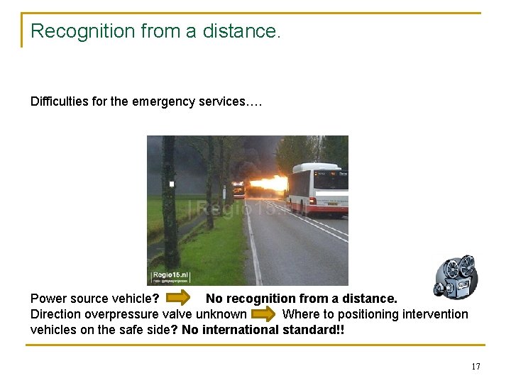 Recognition from a distance. Difficulties for the emergency services…. Power source vehicle? No recognition