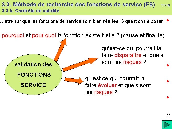 3. 3. Méthode de recherche des fonctions de service (FS) 11/16 3. 3. 5.