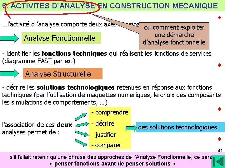 6. ACTIVITES D’ANALYSE EN CONSTRUCTION MECANIQUE …l’activité d ’analyse comporte deux axes principaux ou