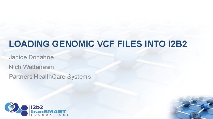 LOADING GENOMIC VCF FILES INTO I 2 B 2 Janice Donahoe Nich Wattanasin Partners