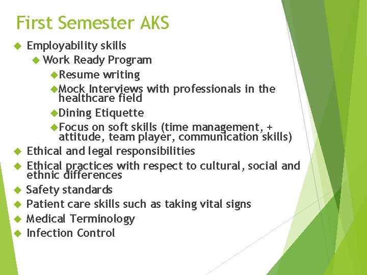 First Semester AKS Employability skills Work Ready Program Resume writing Mock Interviews with professionals