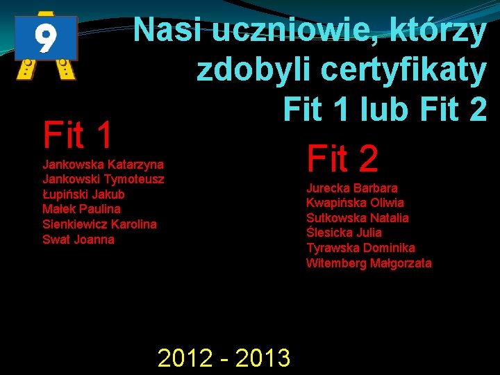 Fit 1 Nasi uczniowie, którzy zdobyli certyfikaty Fit 1 lub Fit 2 Jankowska Katarzyna