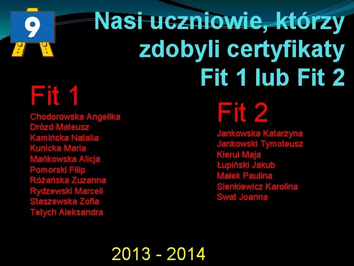 Fit 1 Nasi uczniowie, którzy zdobyli certyfikaty Fit 1 lub Fit 2 Chodorowska Angelika