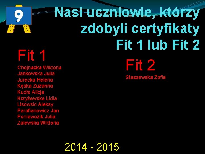 Fit 1 Nasi uczniowie, którzy zdobyli certyfikaty Fit 1 lub Fit 2 Chojnacka Wiktoria