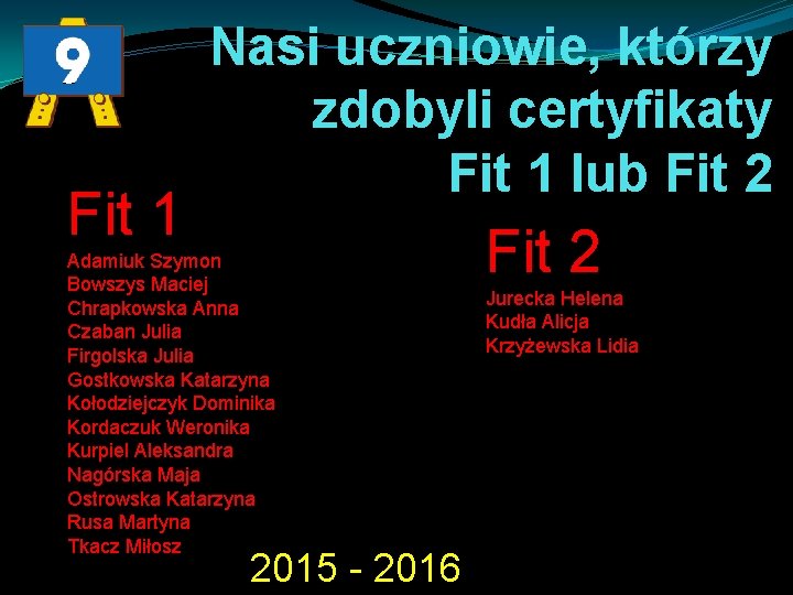 Fit 1 Nasi uczniowie, którzy zdobyli certyfikaty Fit 1 lub Fit 2 Adamiuk Szymon