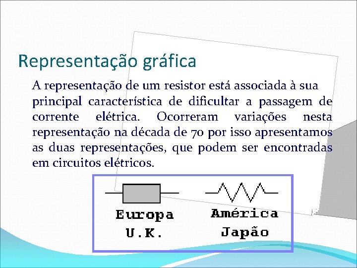 Representação gráfica A representação de um resistor está associada à sua principal característica de