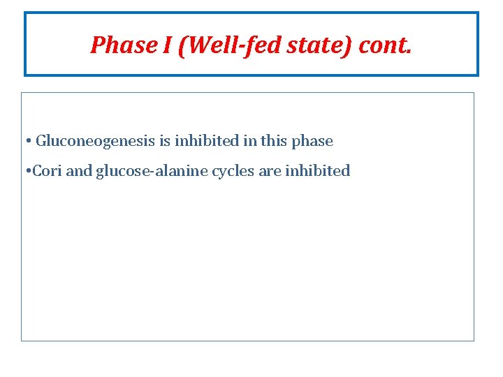 Phase I (Well-fed state) cont. • Gluconeogenesis is inhibited in this phase • Cori Phase I (Well-fed state) cont. • Gluconeogenesis is inhibited in this phase • Cori