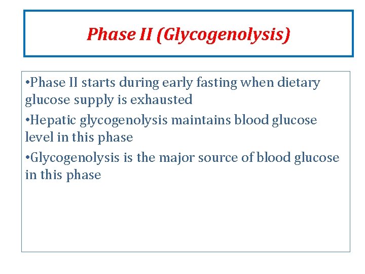Phase II (Glycogenolysis) • Phase II starts during early fasting when dietary glucose supply Phase II (Glycogenolysis) • Phase II starts during early fasting when dietary glucose supply