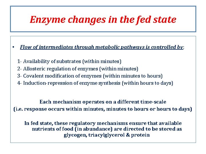 Enzyme changes in the fed state • Flow of intermediates through metabolic pathways is Enzyme changes in the fed state • Flow of intermediates through metabolic pathways is