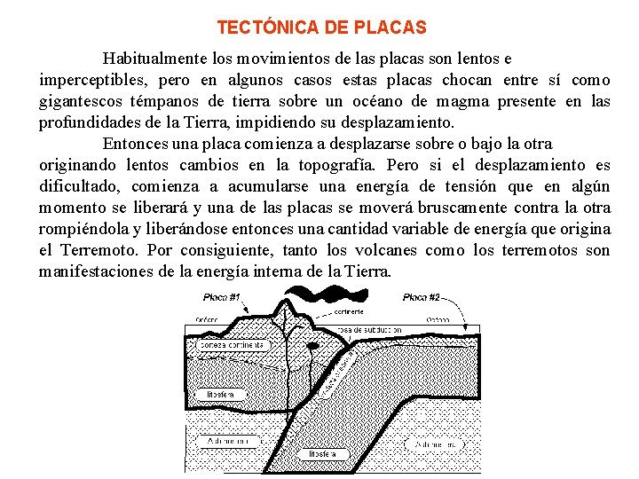 TECTÓNICA DE PLACAS Habitualmente los movimientos de las placas son lentos e imperceptibles, pero