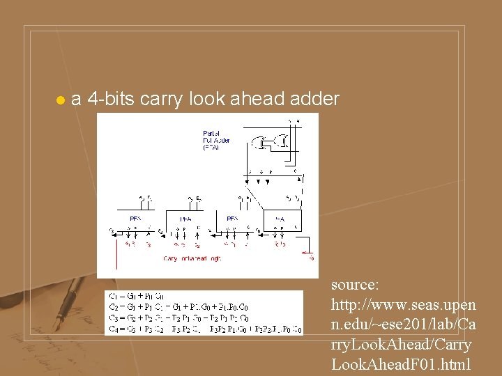 l a 4 -bits carry look ahead adder source: http: //www. seas. upen n.