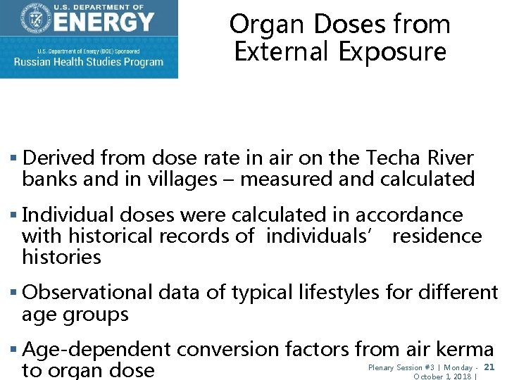 Organ Doses from External Exposure § Derived from dose rate in air on the