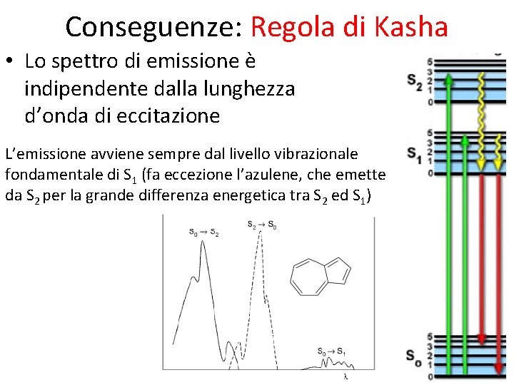 Conseguenze: Regola di Kasha • Lo spettro di emissione è indipendente dalla lunghezza d’onda