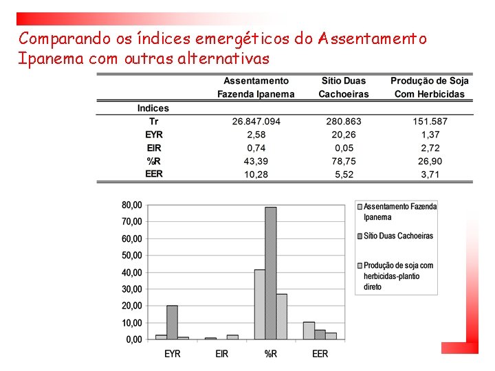 Comparando os índices emergéticos do Assentamento Ipanema com outras alternativas 