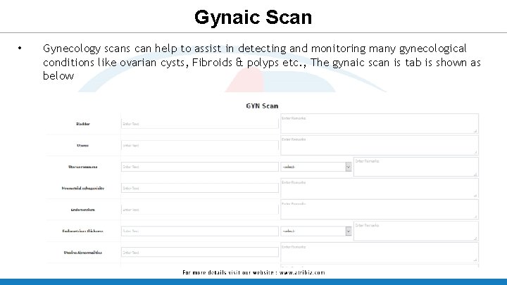 Gynaic Scan • Gynecology scans can help to assist in detecting and monitoring many Gynaic Scan • Gynecology scans can help to assist in detecting and monitoring many