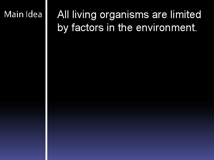 Main Idea All living organisms are limited by factors in the environment. 