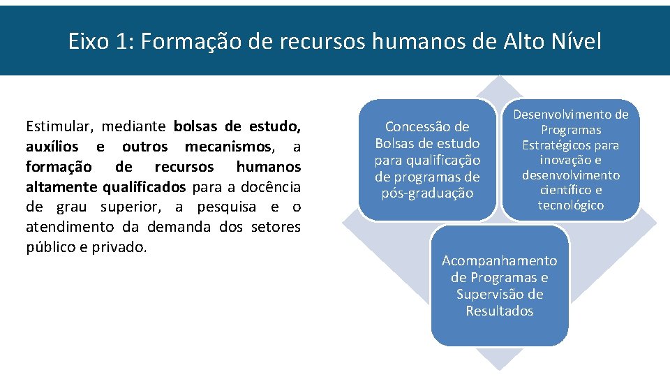 Eixo 1: Formação de recursos humanos de Alto Nível Estimular, mediante bolsas de estudo,