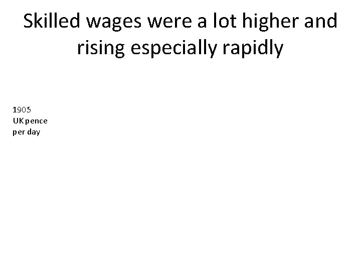 Skilled wages were a lot higher and rising especially rapidly 1905 UK pence per
