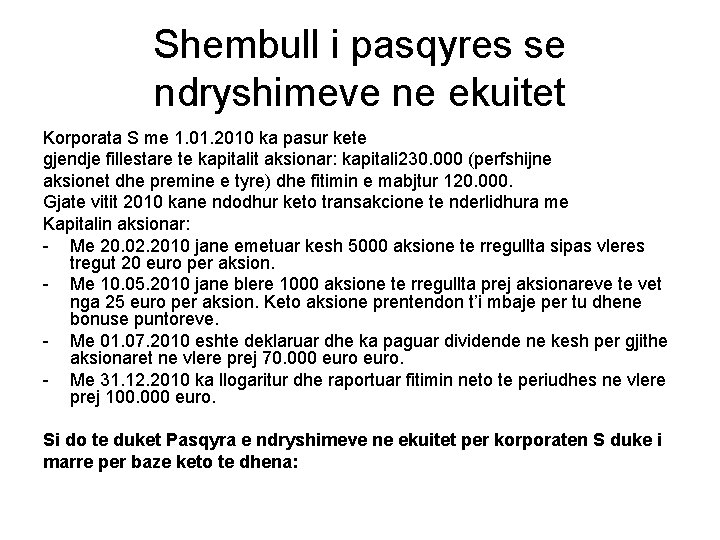 Shembull i pasqyres se ndryshimeve ne ekuitet Korporata S me 1. 01. 2010 ka