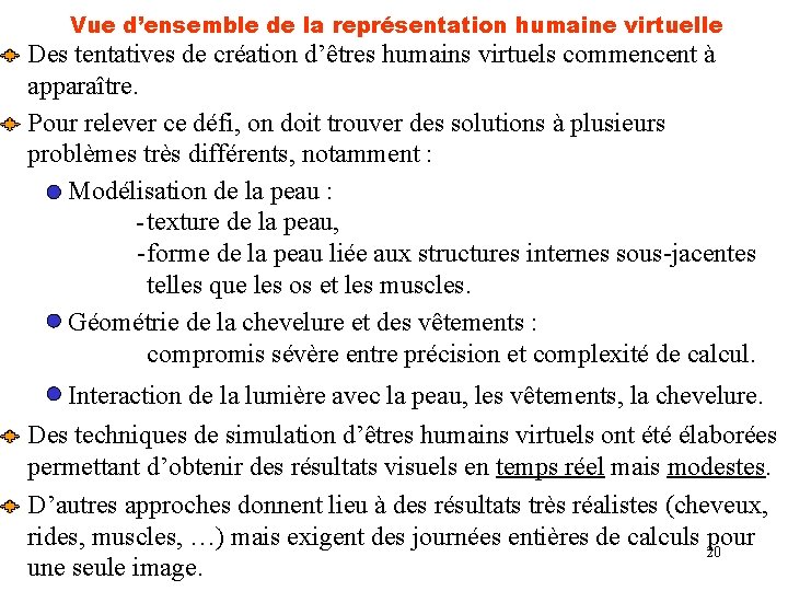 Vue d’ensemble de la représentation humaine virtuelle Des tentatives de création d’êtres humains virtuels