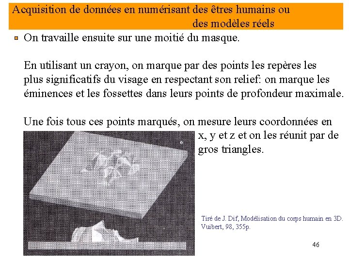 Acquisition de données en numérisant des êtres humains ou des modèles réels On travaille