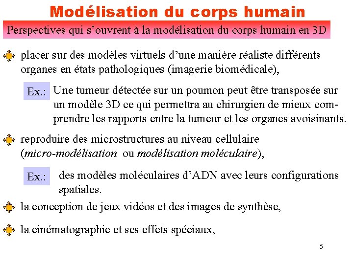 Modélisation du corps humain Perspectives qui s’ouvrent à la modélisation du corps humain en