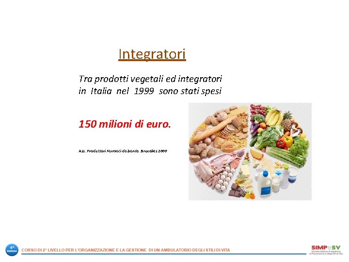 Integratori Tra prodotti vegetali ed integratori in Italia nel 1999 sono stati spesi 150