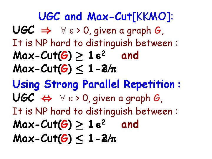 UGC and Max-Cut[KKMO]: UGC ) 8 > 0, given a graph G, It is