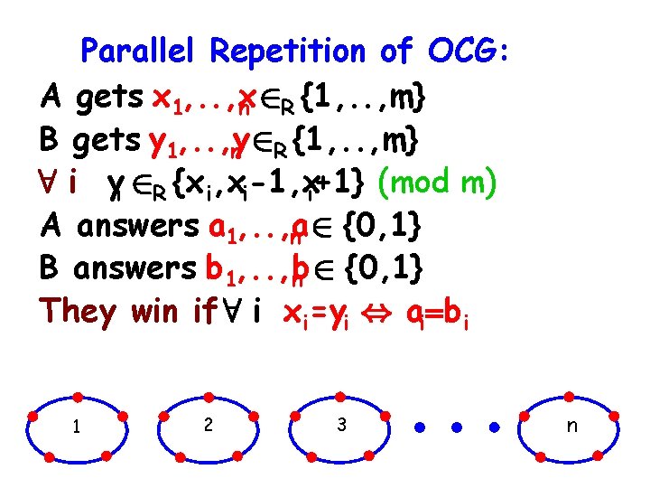 Parallel Repetition of OCG: A gets x 1, . . , x n 2