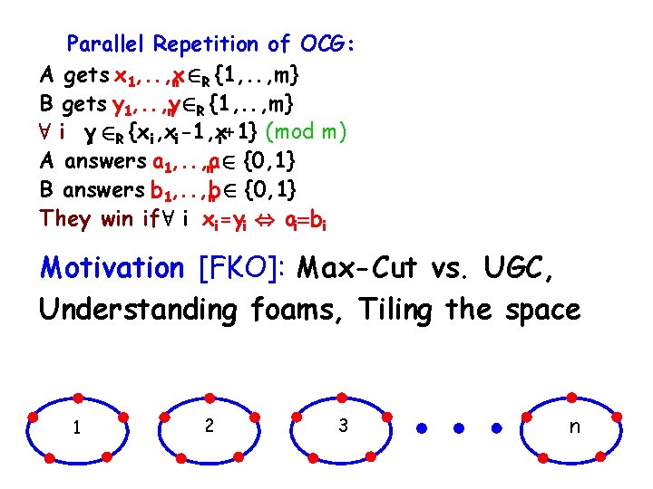 Parallel Repetition of OCG: A gets x 1, . . , x n 2
