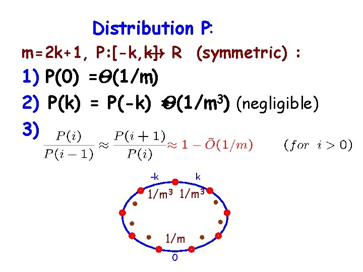 Distribution P: m=2 k+1, P: [-k, k] ! R (symmetric) : 1) P(0) =£(1/m)