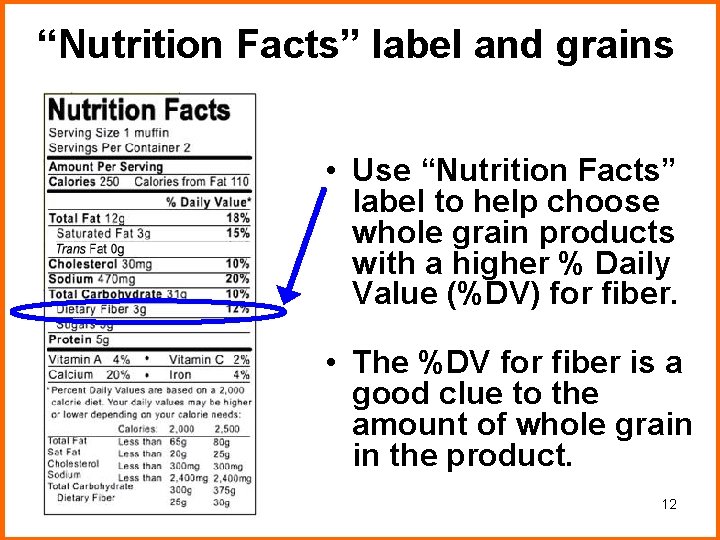 “Nutrition Facts” label and grains • Use “Nutrition Facts” label to help choose whole “Nutrition Facts” label and grains • Use “Nutrition Facts” label to help choose whole