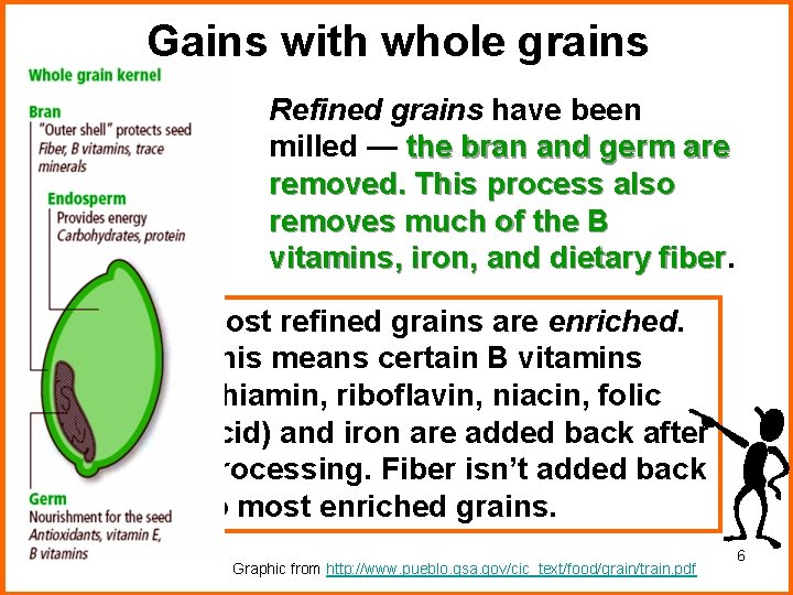 Gains with whole grains Refined grains have been milled — the bran and germ Gains with whole grains Refined grains have been milled — the bran and germ