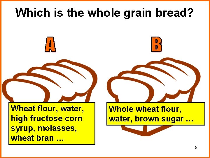 Which is the whole grain bread? Wheat flour, water, high fructose corn syrup, molasses, Which is the whole grain bread? Wheat flour, water, high fructose corn syrup, molasses,