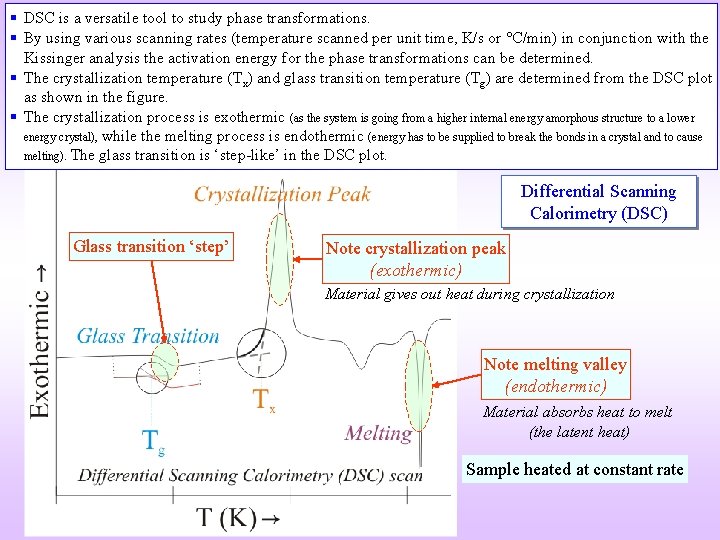 § DSC is a versatile tool to study phase transformations. § By using various § DSC is a versatile tool to study phase transformations. § By using various