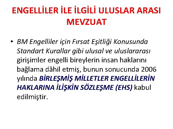 ENGELLİLER İLE İLGİLİ ULUSLAR ARASI MEVZUAT • BM Engelliler için Fırsat Eşitliği Konusunda Standart