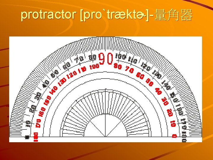 protractor [proˋtræktɚ]-量角器 