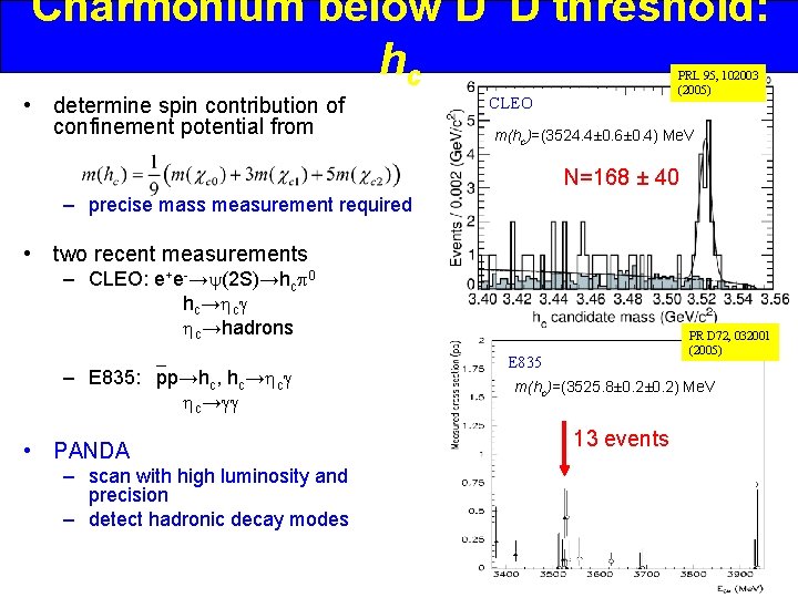 Charmonium below D D threshold: hc • determine spin contribution of confinement potential from