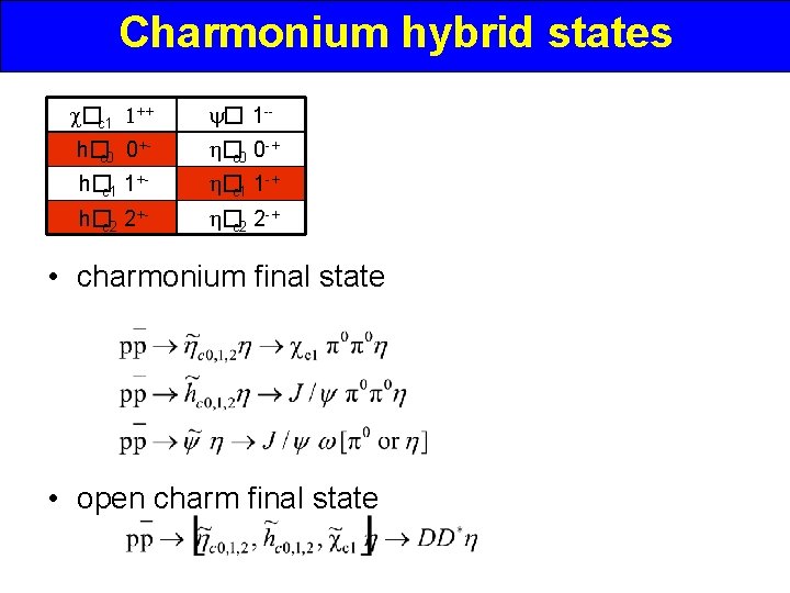 Charmonium hybrid states �c 1 1++ � 1 -- +h� c 0 0 -+