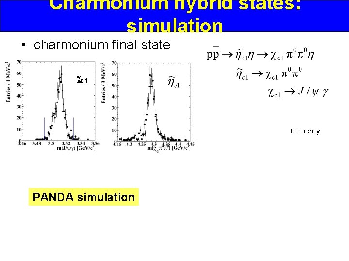 Charmonium hybrid states: simulation • charmonium final state c 1 Efficiency PANDA simulation 