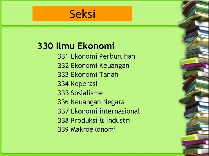 Seksi 330 Ilmu Ekonomi 331 332 333 334 335 336 337 338 339 Ekonomi