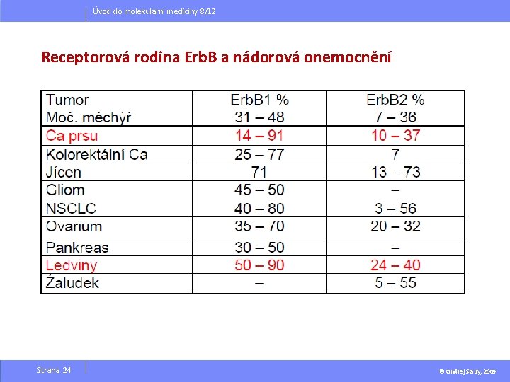 Úvod do molekulární medicíny 8/12 Receptorová rodina Erb. B a nádorová onemocnění Strana 24