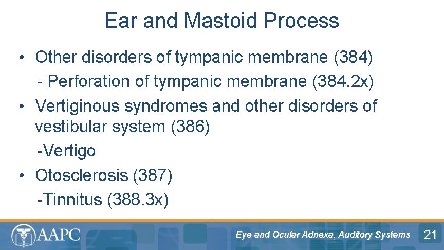 Ear and Mastoid Process • Other disorders of tympanic membrane (384) - Perforation of