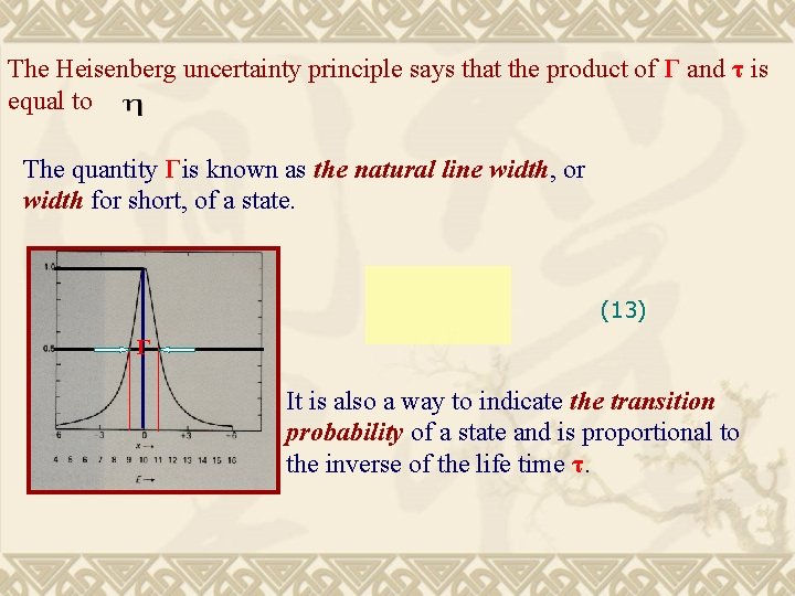 The Heisenberg uncertainty principle says that the product of Γ and τ is equal