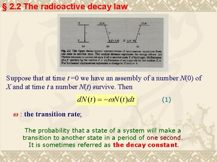 § 2. 2 The radioactive decay law Suppose that at time t =0 we