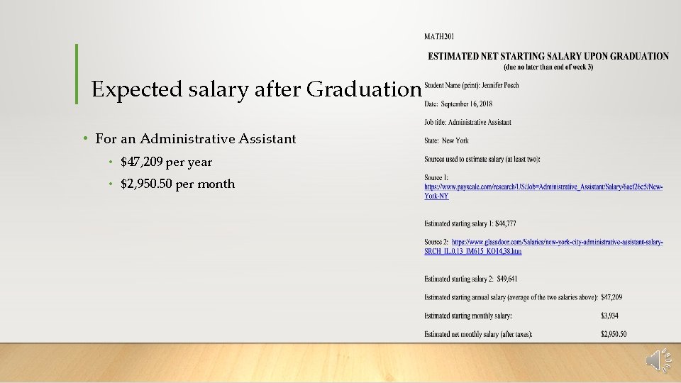 Expected salary after Graduation • For an Administrative Assistant • $47, 209 per year