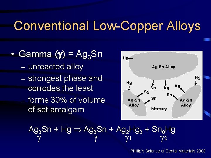 Conventional Low-Copper Alloys • Gamma ( ) = Ag 3 Sn – – –